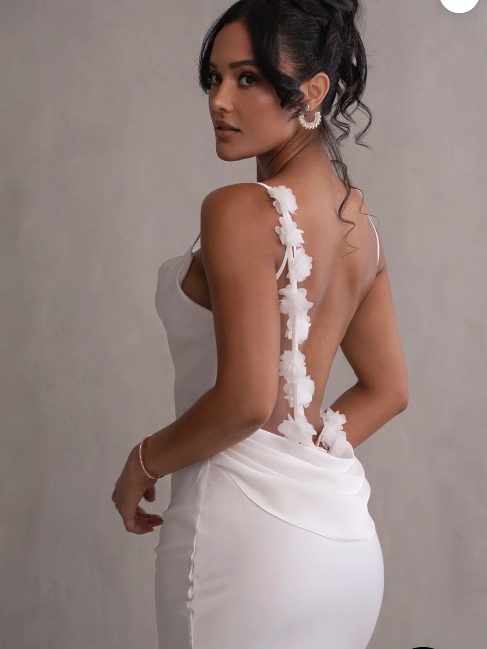 JLUXLABEL White Cowl Neck Slip Wedding Gown - Picture 4 of 7